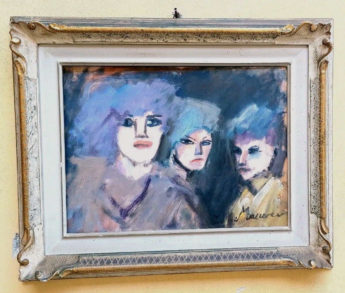 Mino Maccari Oil On Cardboard 30x40 Three Female Figures
