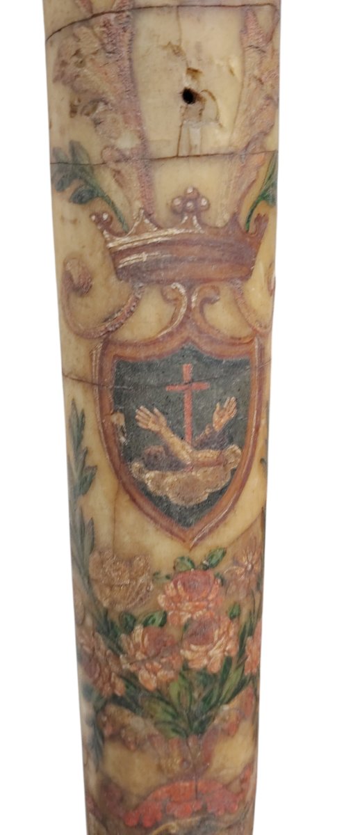 Antique Large Painted Easter Candle, From Tuscany, Dated 1825-photo-2