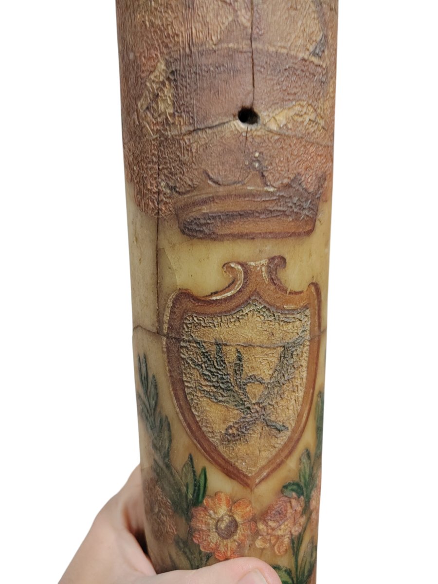 Antique Large Painted Easter Candle, From Tuscany, Dated 1825-photo-2