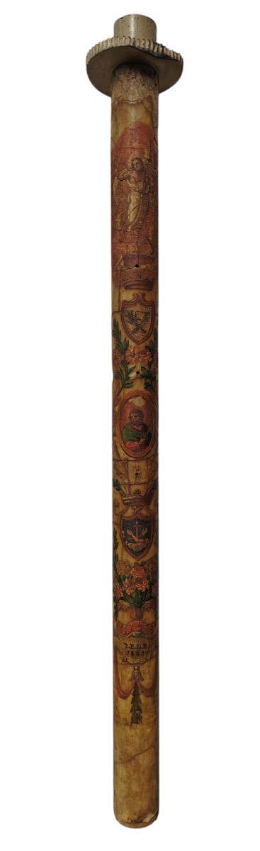 Antique Large Painted Easter Candle, From Tuscany, Dated 1825