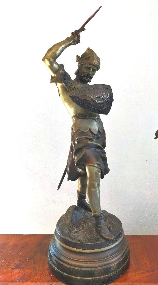 Grand Paire De Sculptures En Métal - Detrier "guerriers". H.66 CM-photo-2
