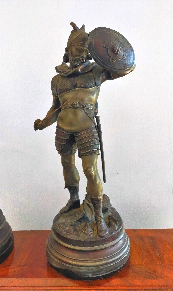 Grand Paire De Sculptures En Métal - Detrier "guerriers". H.66 CM-photo-3