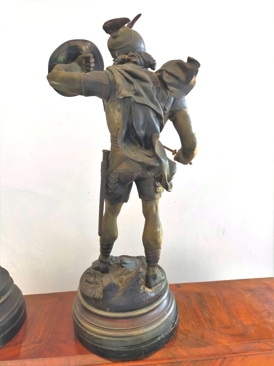 Grand Paire De Sculptures En Métal - Detrier "guerriers". H.66 CM-photo-4