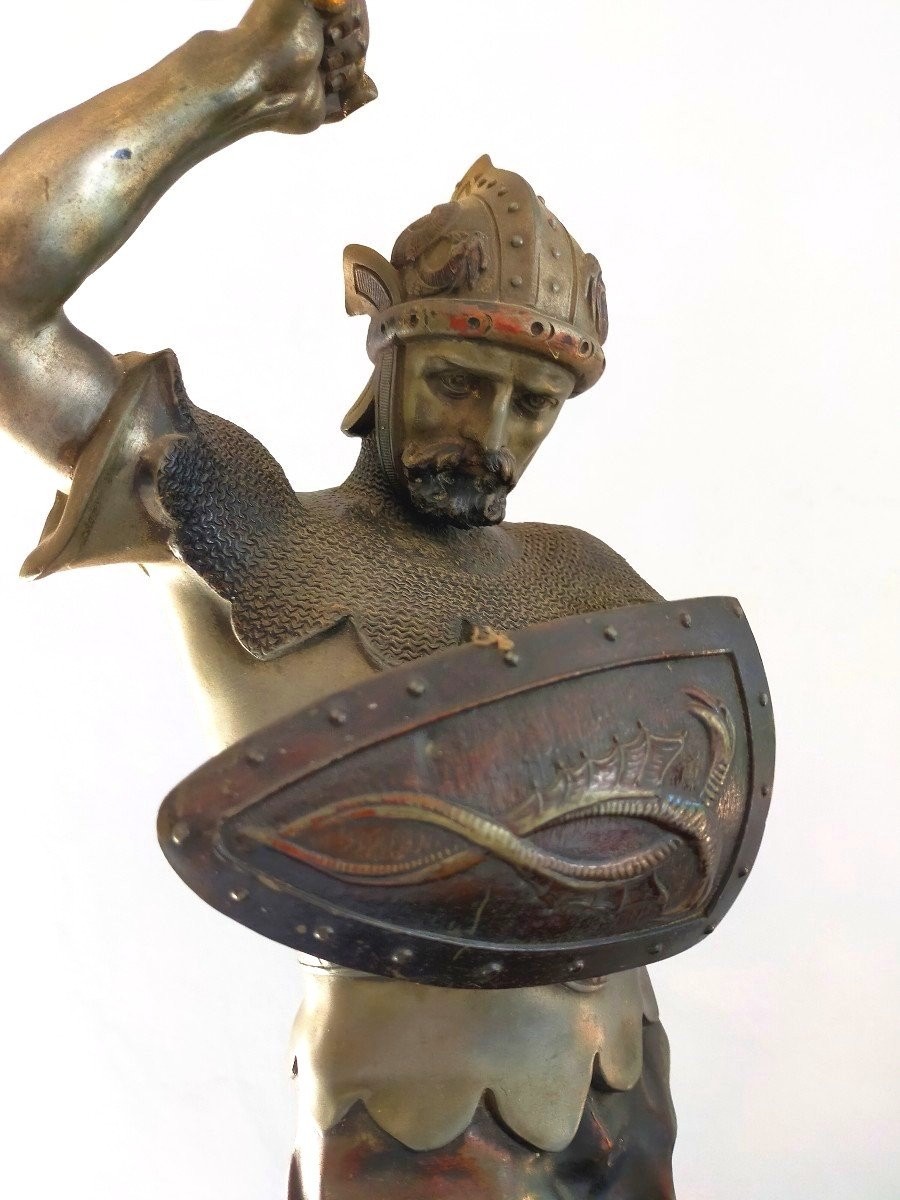 Grand Paire De Sculptures En Métal - Detrier "guerriers". H.66 CM-photo-4