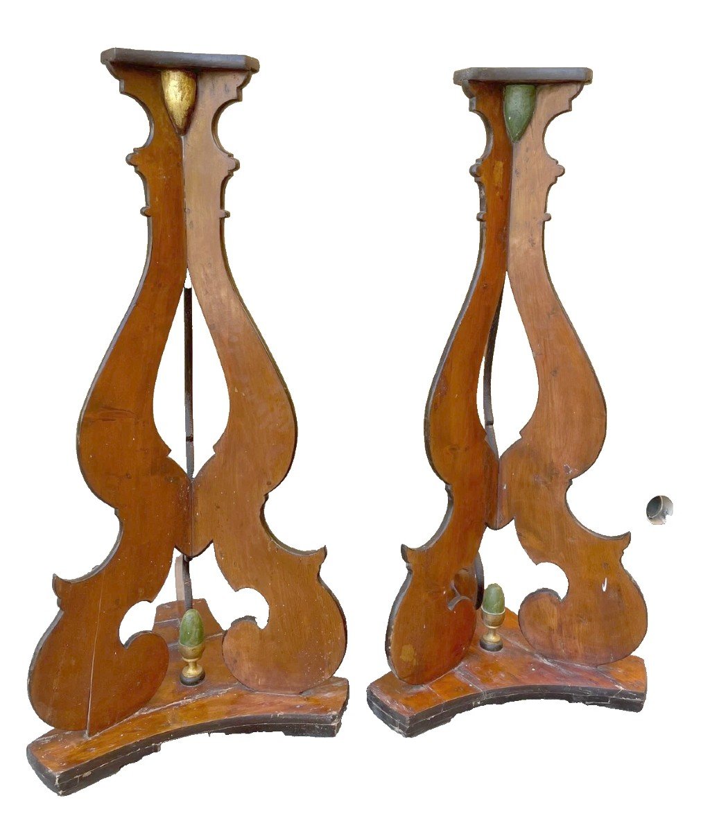 A Fine Pair Of Candlesticks With Painted Wooden Bases And Tripods, Dating From The Late 18th Century To The Early 19th Century-photo-5