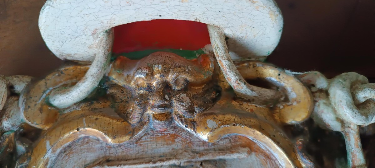Ancien blason héraldique en bois laqué et doré, fin du XVIIe et début du XVIIIe siècle-photo-4