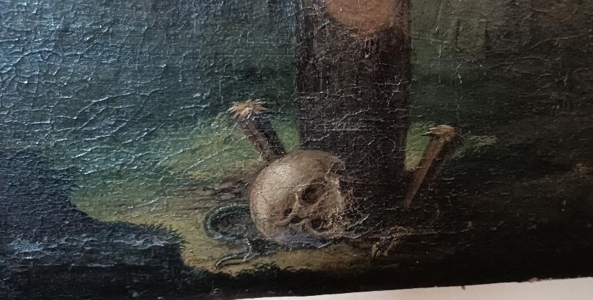Huile sur toile ancienne « Crucifixion », école italienne, XVIIIe siècle-photo-3