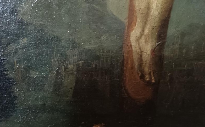 Huile sur toile ancienne « Crucifixion », école italienne, XVIIIe siècle-photo-2