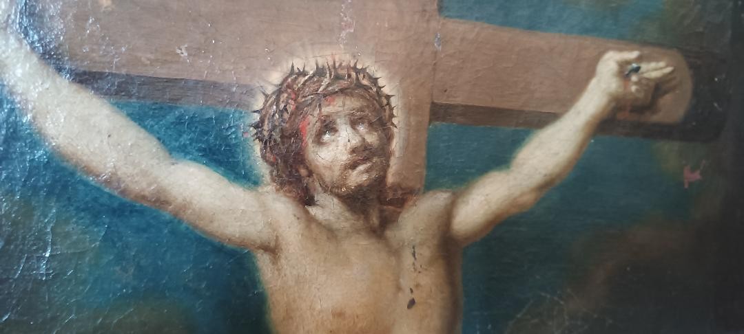 Huile sur toile ancienne « Crucifixion », école italienne, XVIIIe siècle-photo-6