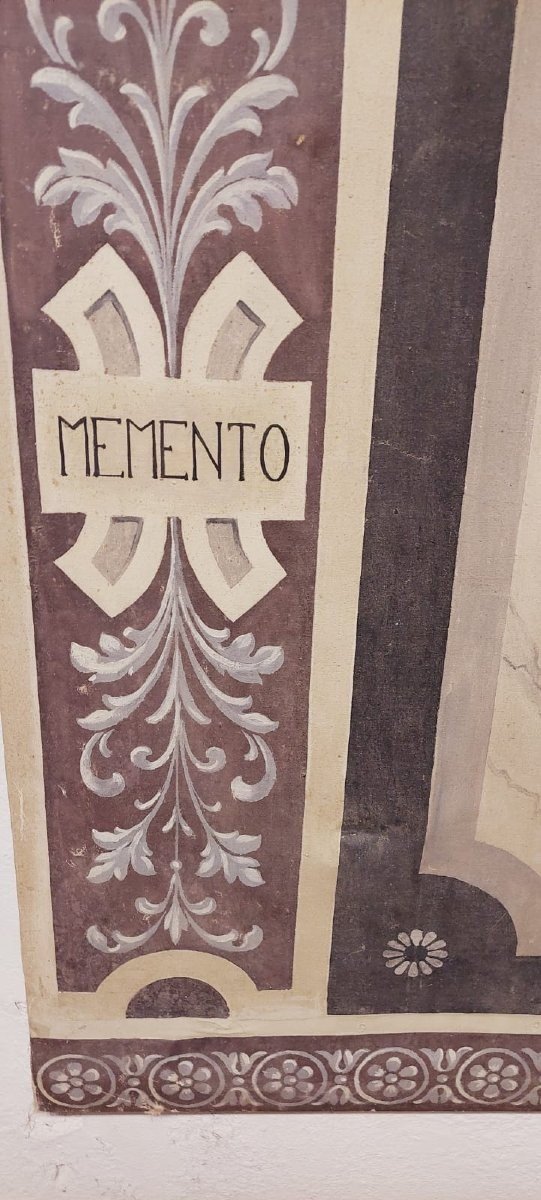 Large 18th-century Tempera Painting On Canvas, *memento Mori*-photo-2