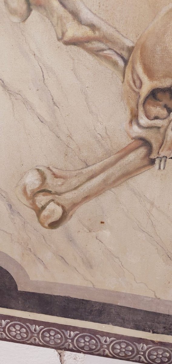 Large 18th-century Tempera Painting On Canvas, *memento Mori*-photo-2