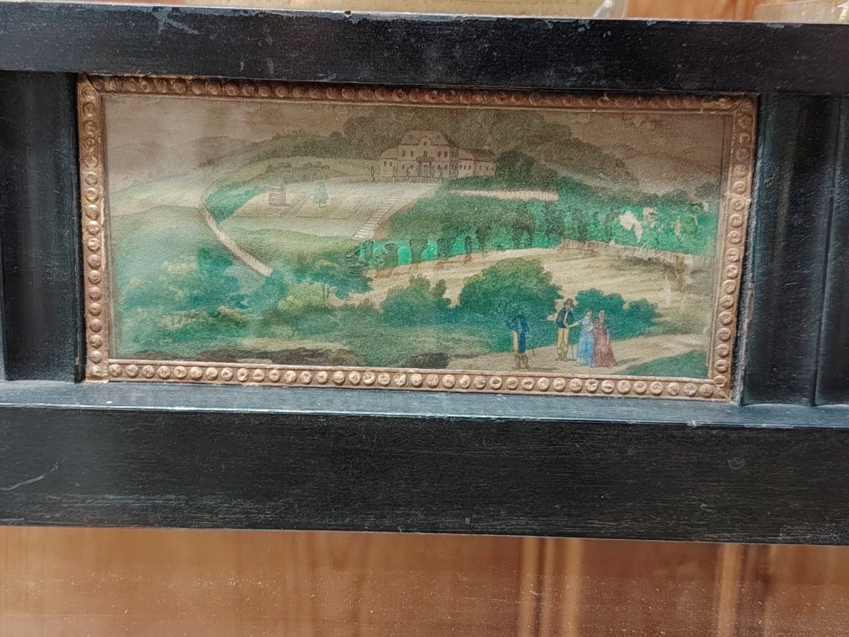 Pendule de parvis Biedermeier en bois ébénisé et doré, à colonnes d'albâtre,XIX SIECLE-photo-5