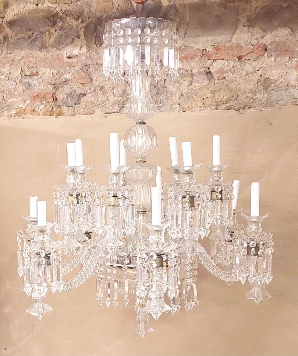 Large Crystal Chandelier From France, 1930s–1940s In The Baccarat Style-photo-2