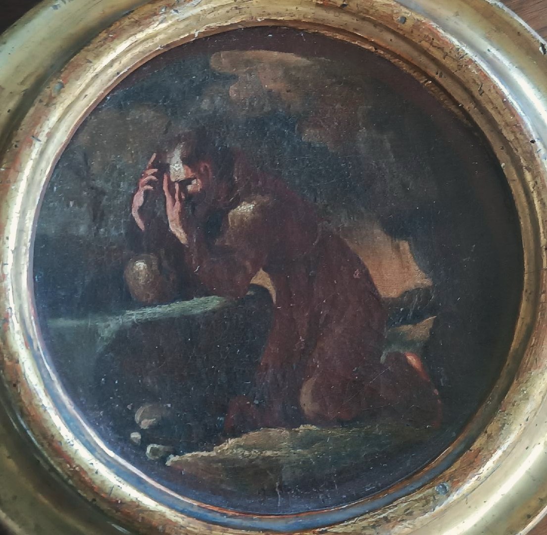 Peinture ancienne sur toile, esquisse, représentant saint François d'Assise --photo-3