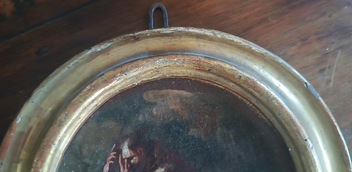 Peinture ancienne sur toile, esquisse, représentant saint François d'Assise --photo-3