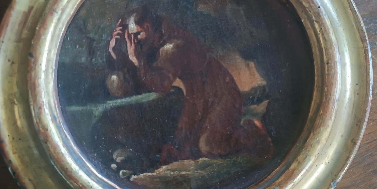 Peinture ancienne sur toile, esquisse, représentant saint François d'Assise --photo-5