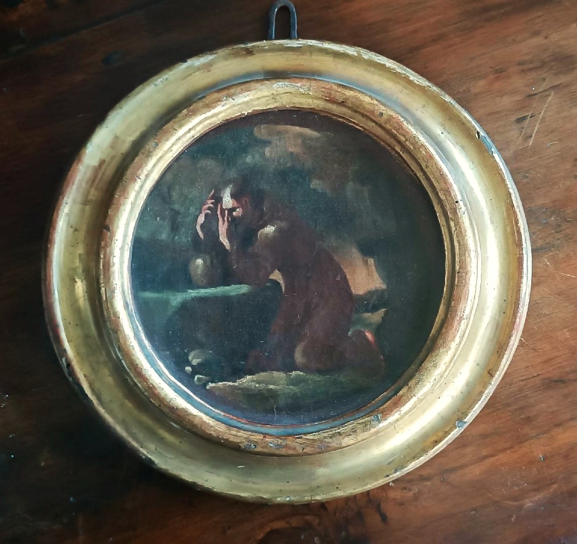 Peinture ancienne sur toile, esquisse, représentant saint François d'Assise --photo-6