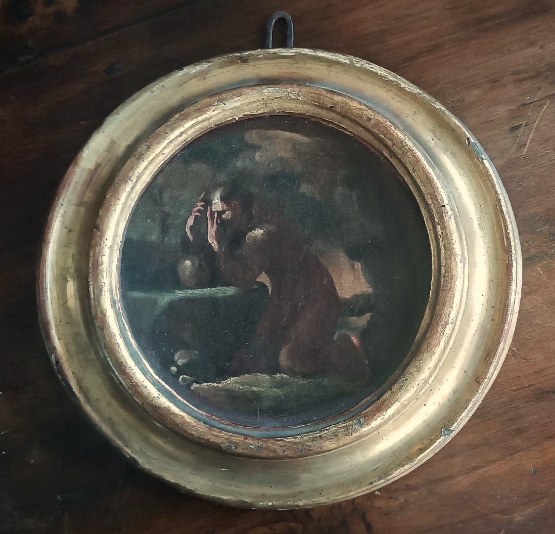 Peinture ancienne sur toile, esquisse, représentant saint François d'Assise -
