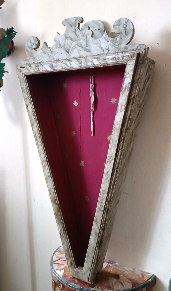 Antique Display Cabinet, Made Of Wood With A Faux Marble Lacquer Finish, 18th Century, Marche, Italy-photo-3