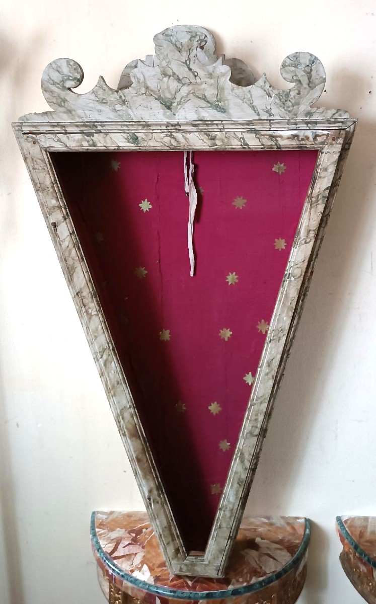 Antique Display Cabinet, Made Of Wood With A Faux Marble Lacquer Finish, 18th Century, Marche, Italy-photo-8