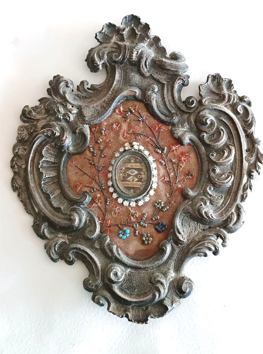 Antique Silver Reliquary Containing Relics, 20x17 Cm-photo-2