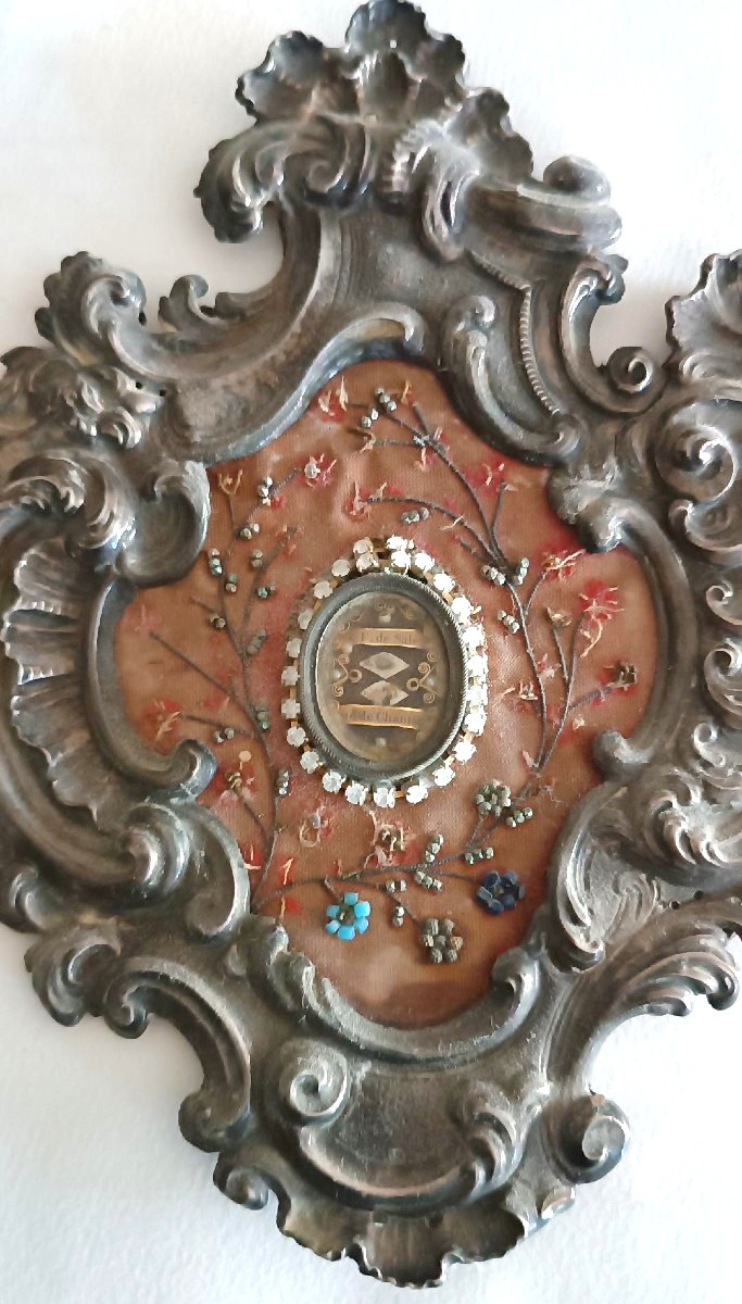 Antique Silver Reliquary Containing Relics, 20x17 Cm-photo-3