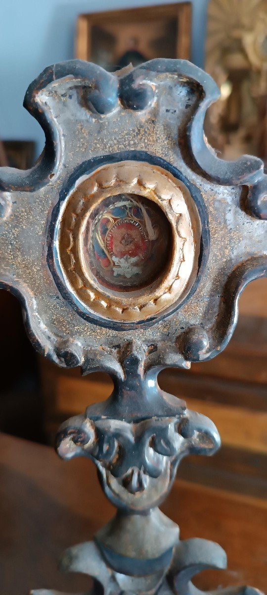 18th-century Silver-plated Wooden Reliquary Containing A Relic Of Saint Justus-photo-2