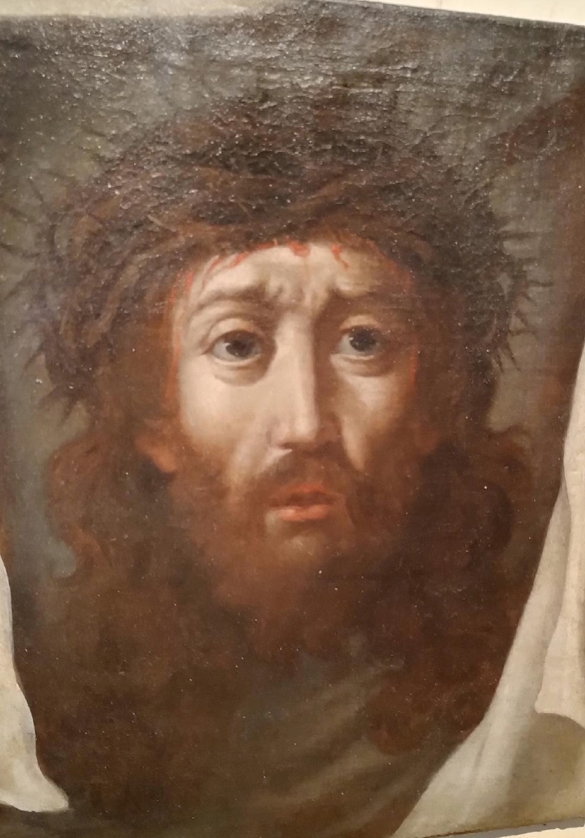 Tableau ancien - Huile sur toile - Christ au voile de Véronique - XVIIIe siècle-photo-4