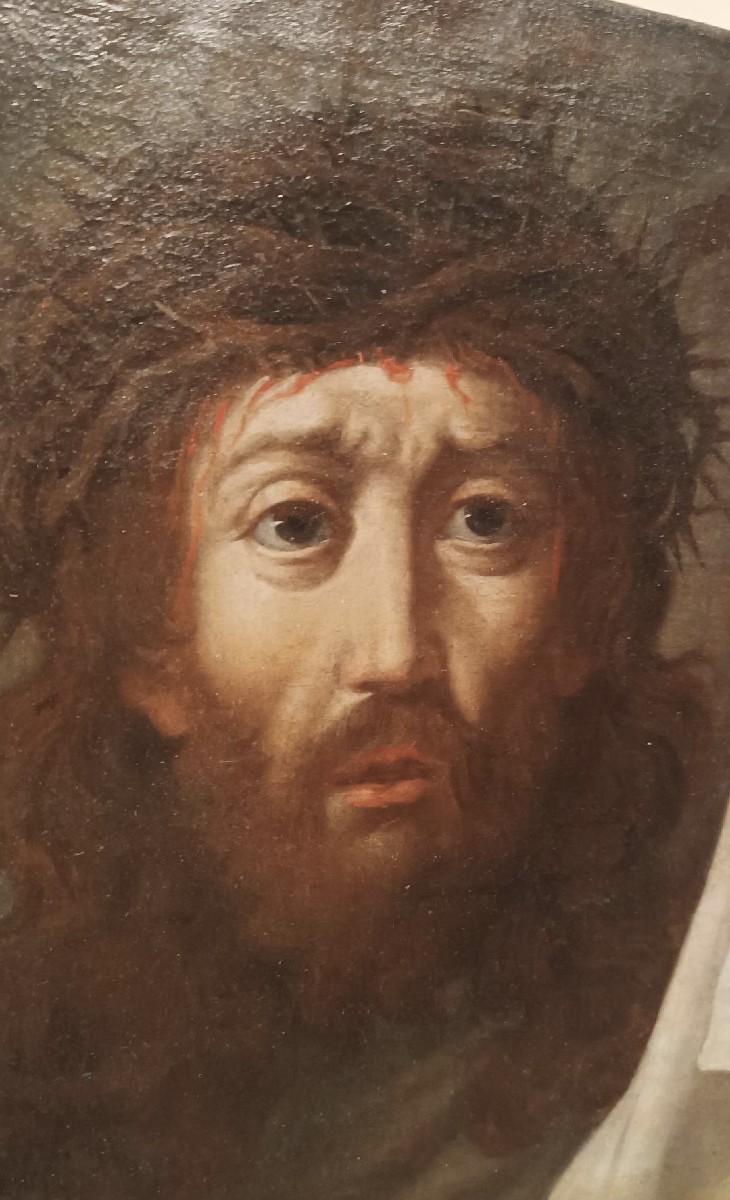 Tableau ancien - Huile sur toile - Christ au voile de Véronique - XVIIIe siècle-photo-1