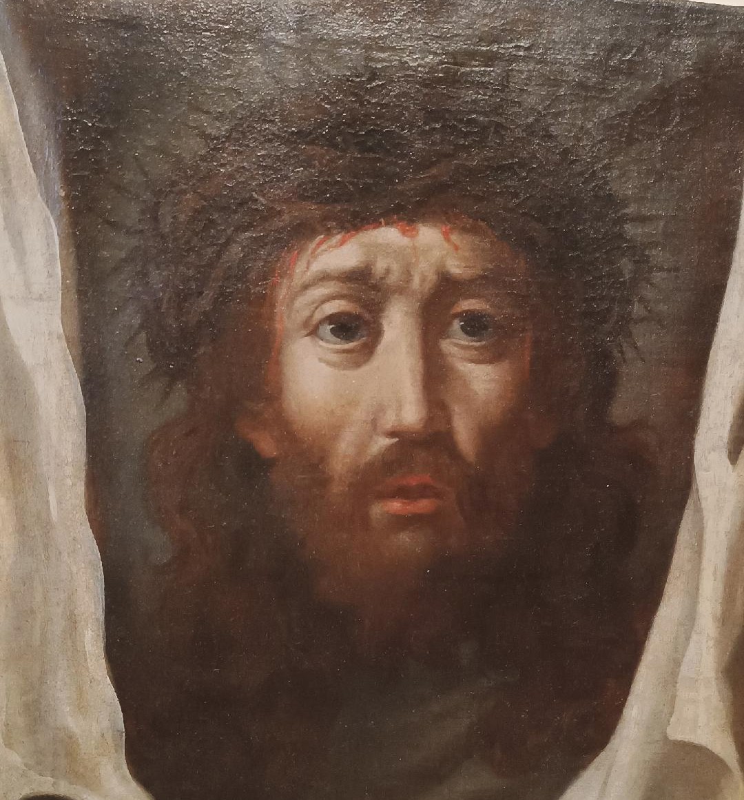 Tableau ancien - Huile sur toile - Christ au voile de Véronique - XVIIIe siècle-photo-3