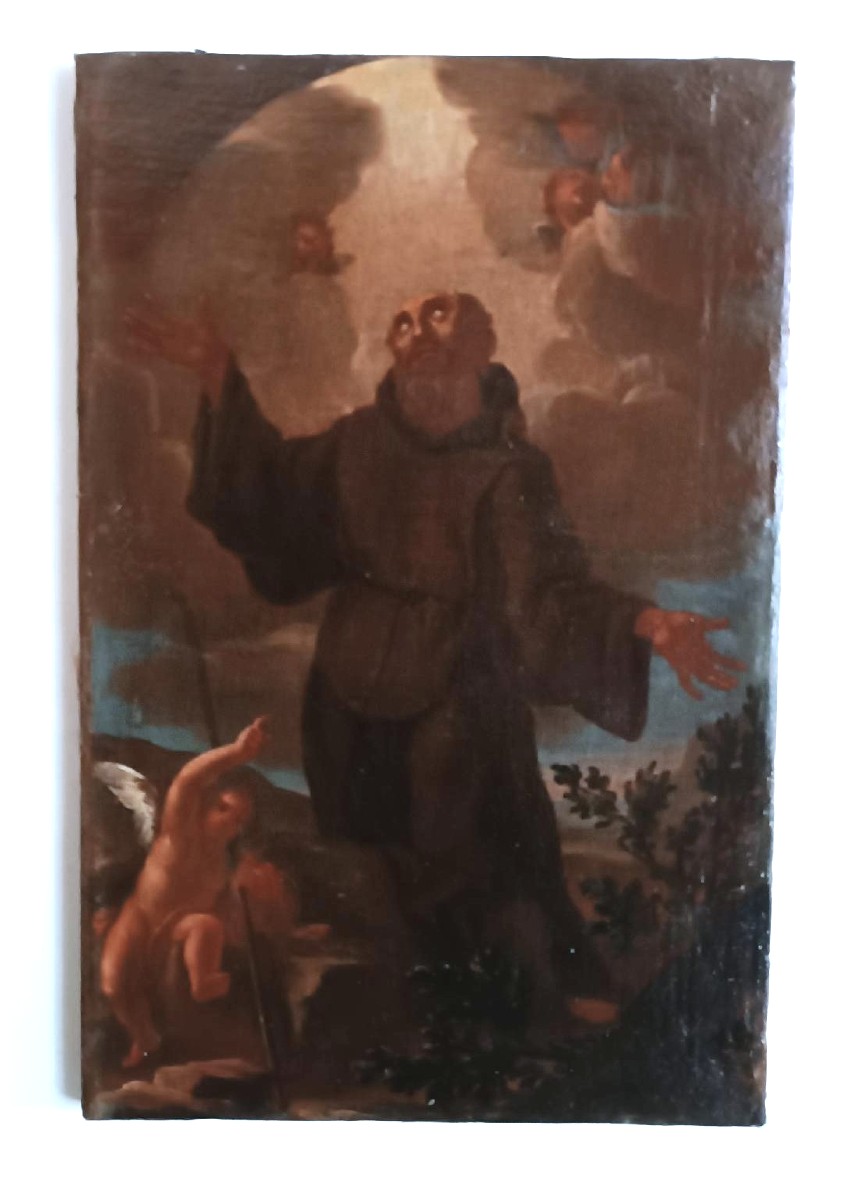 Antique Oil Painting On Canvas, Baroque Period, Depicting Saint Francis Of Paola-photo-3