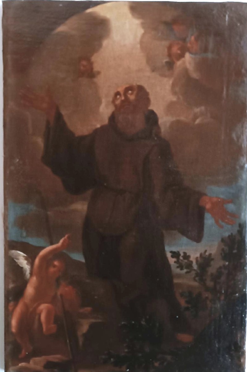 Antique Oil Painting On Canvas, Baroque Period, Depicting Saint Francis Of Paola-photo-4