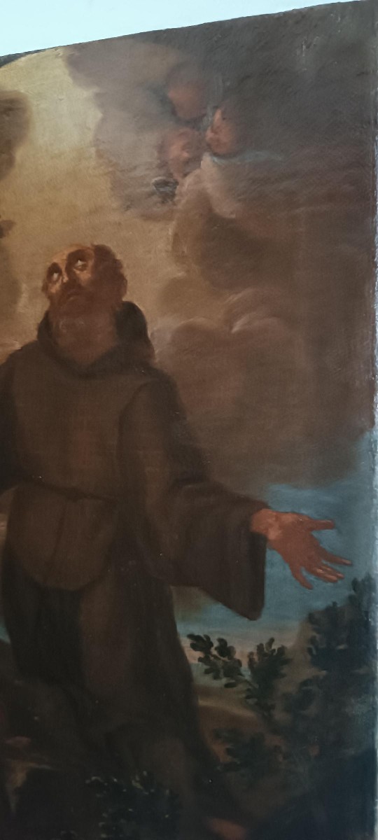 Antique Oil Painting On Canvas, Baroque Period, Depicting Saint Francis Of Paola-photo-3