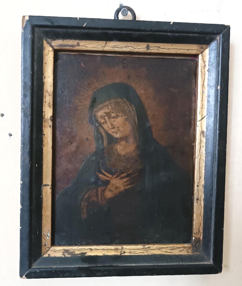 An Antique Painting On Copper Depicting The Virgin Mary, 17th–18th Century-photo-2