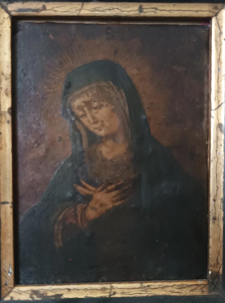 An Antique Painting On Copper Depicting The Virgin Mary, 17th–18th Century-photo-3