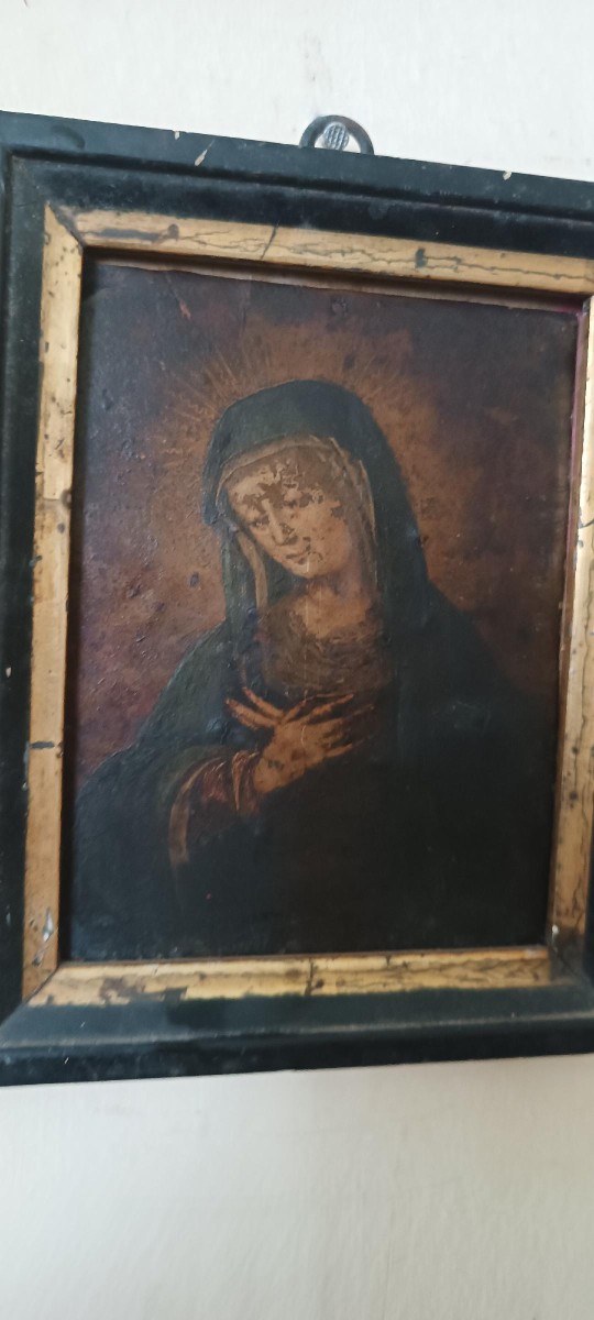 An Antique Painting On Copper Depicting The Virgin Mary, 17th–18th Century-photo-4