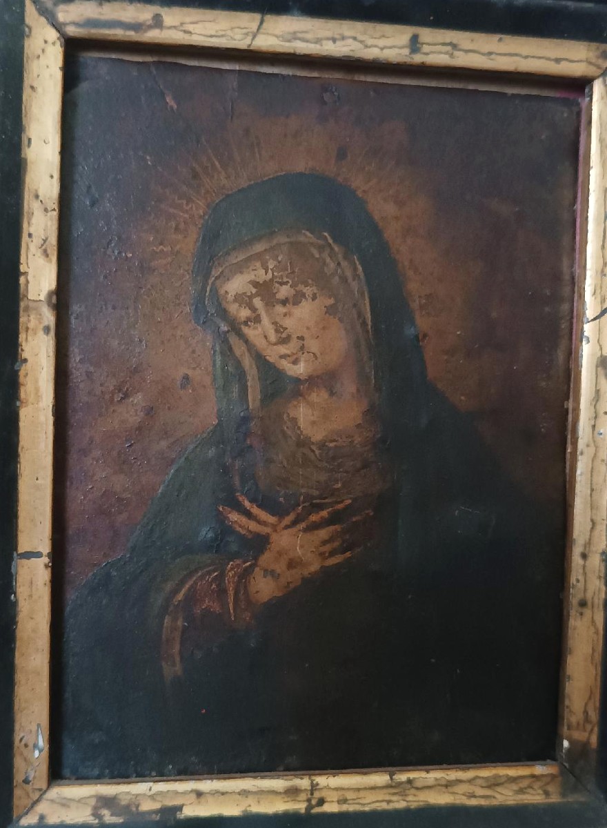 An Antique Painting On Copper Depicting The Virgin Mary, 17th–18th Century-photo-1