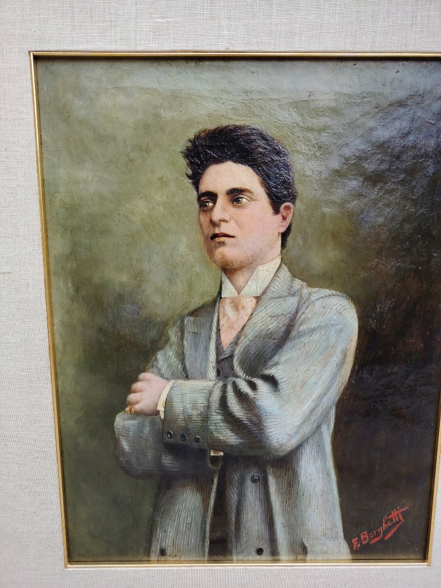 Oil Portrait On Canvas Of The Composer Pietro Mascagni, Early 1900s-photo-2