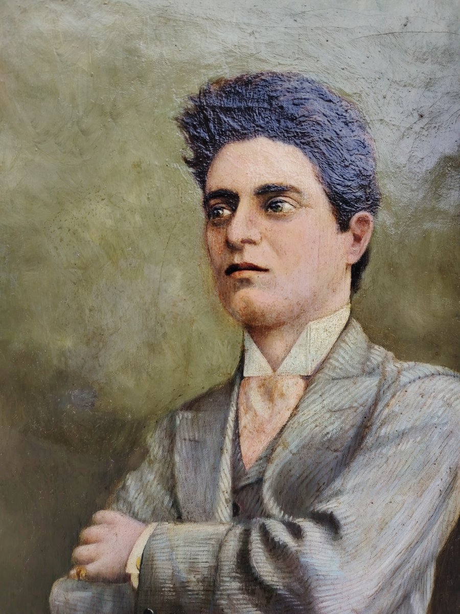 Oil Portrait On Canvas Of The Composer Pietro Mascagni, Early 1900s-photo-4