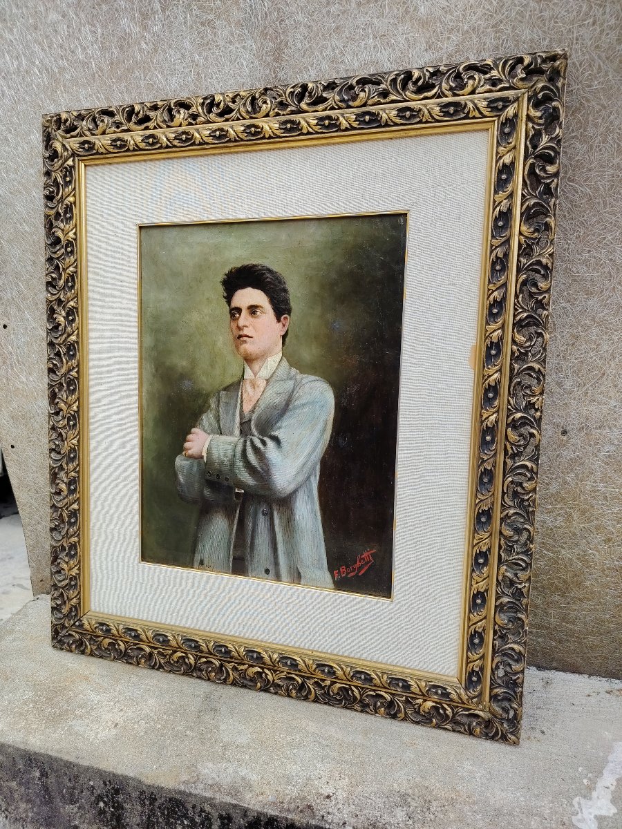 Oil Portrait On Canvas Of The Composer Pietro Mascagni, Early 1900s-photo-1