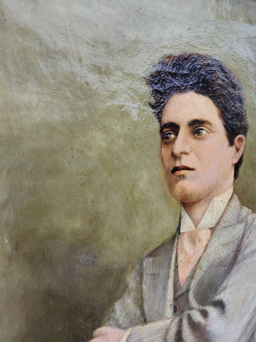 Oil Portrait On Canvas Of The Composer Pietro Mascagni, Early 1900s-photo-2
