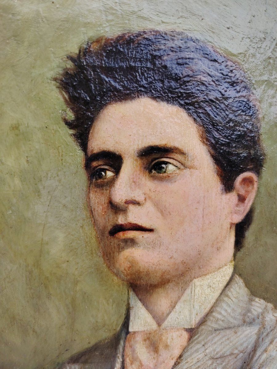 Oil Portrait On Canvas Of The Composer Pietro Mascagni, Early 1900s-photo-3