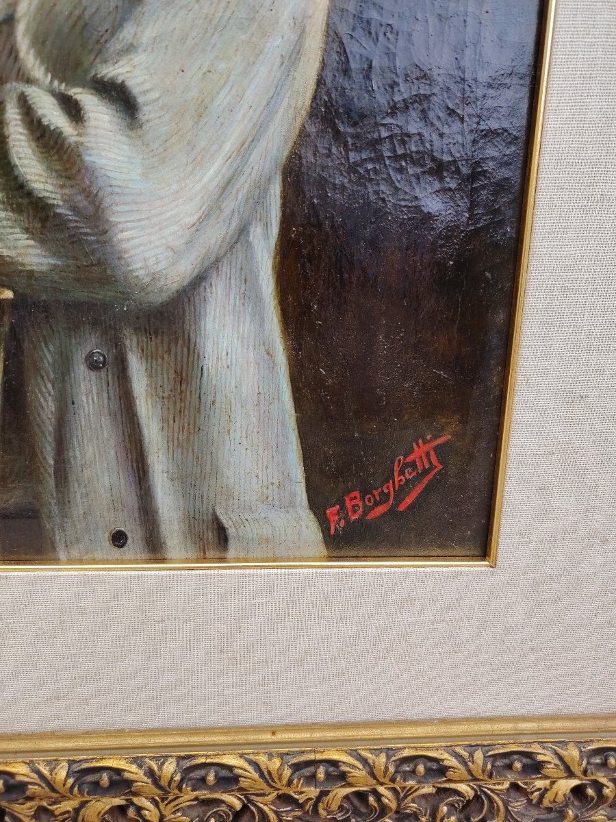 Oil Portrait On Canvas Of The Composer Pietro Mascagni, Early 1900s-photo-4