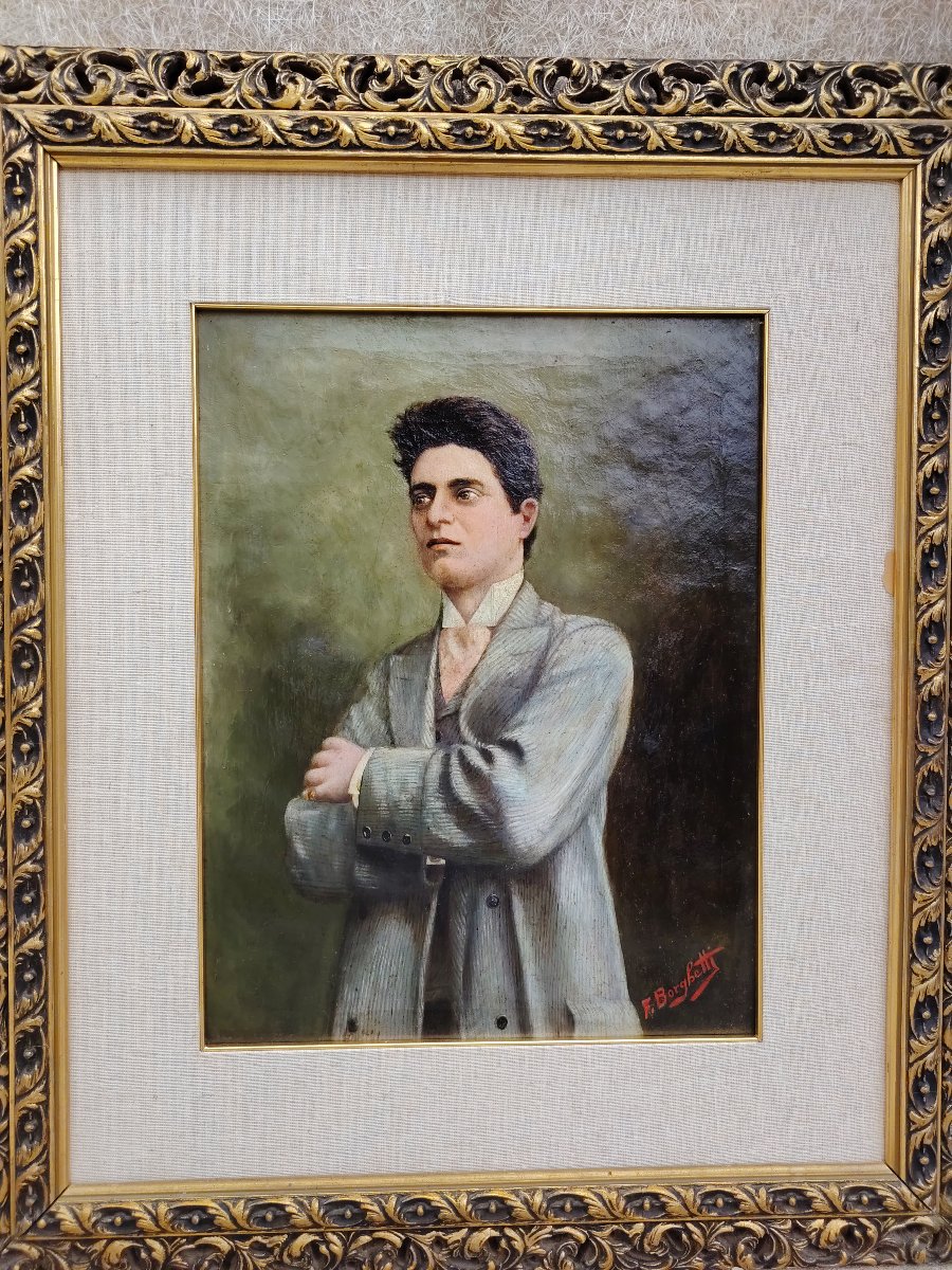 Oil Portrait On Canvas Of The Composer Pietro Mascagni, Early 1900s-photo-5
