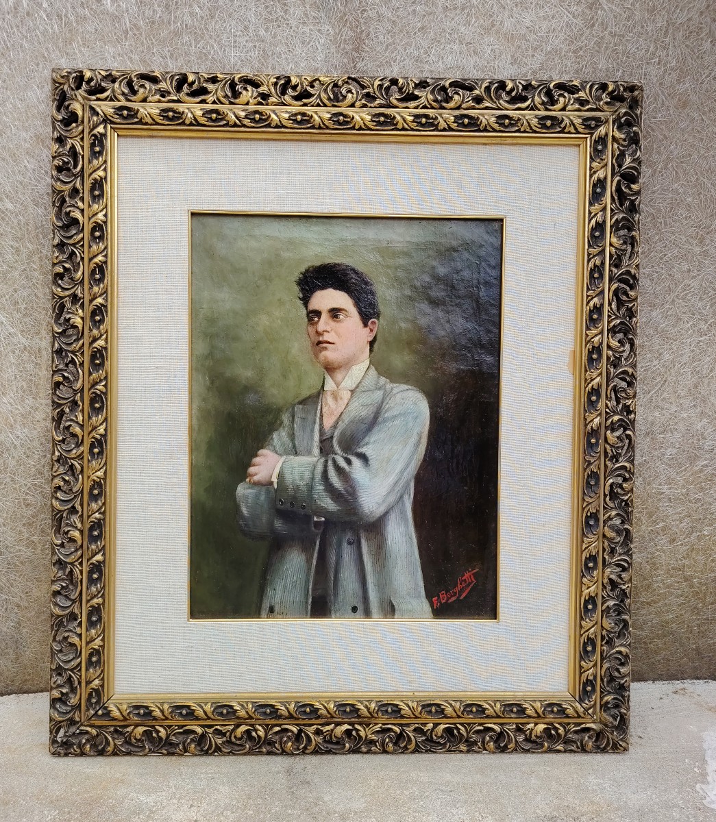 Oil Portrait On Canvas Of The Composer Pietro Mascagni, Early 1900s