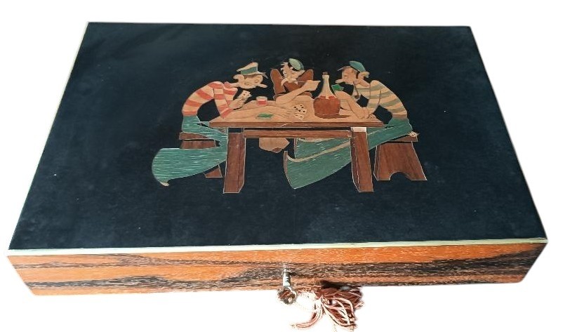 Inlaid Wooden Game Box From The Early 1900s-photo-2