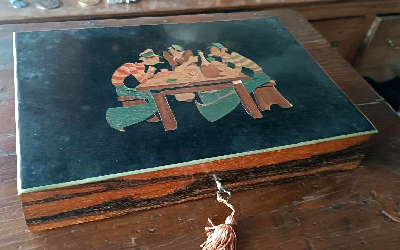 Inlaid Wooden Game Box From The Early 1900s-photo-2