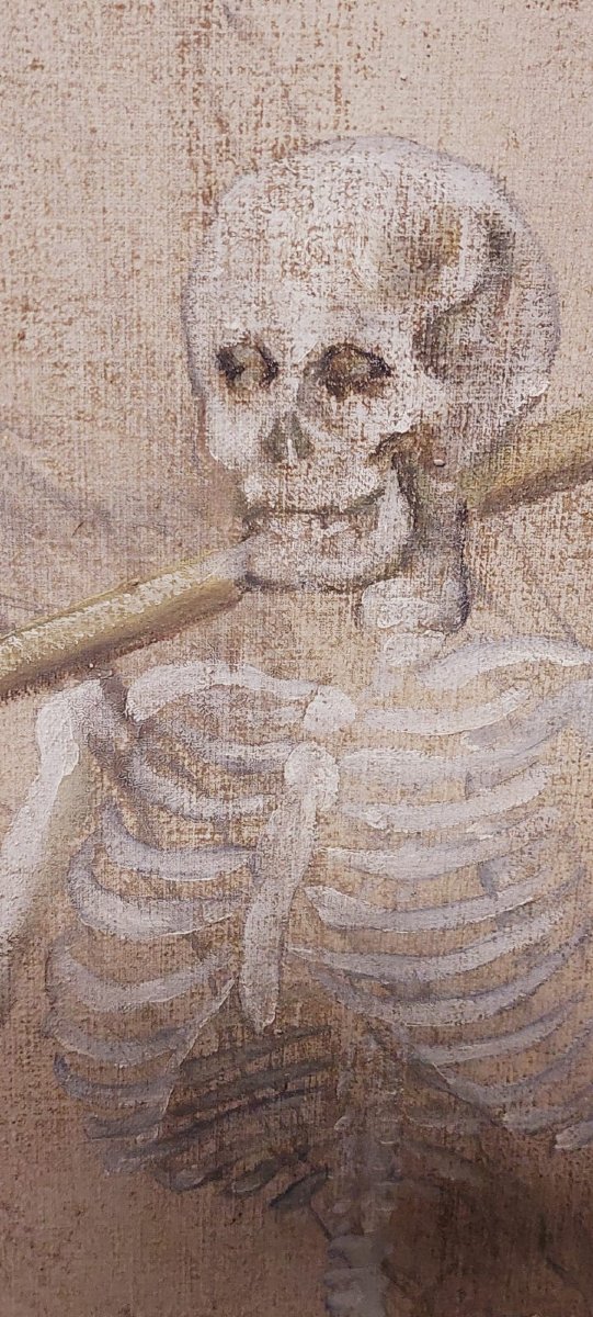 Memento Mori: Large Skeleton, Tempera On Canvas, 18th Century, Italy-photo-4
