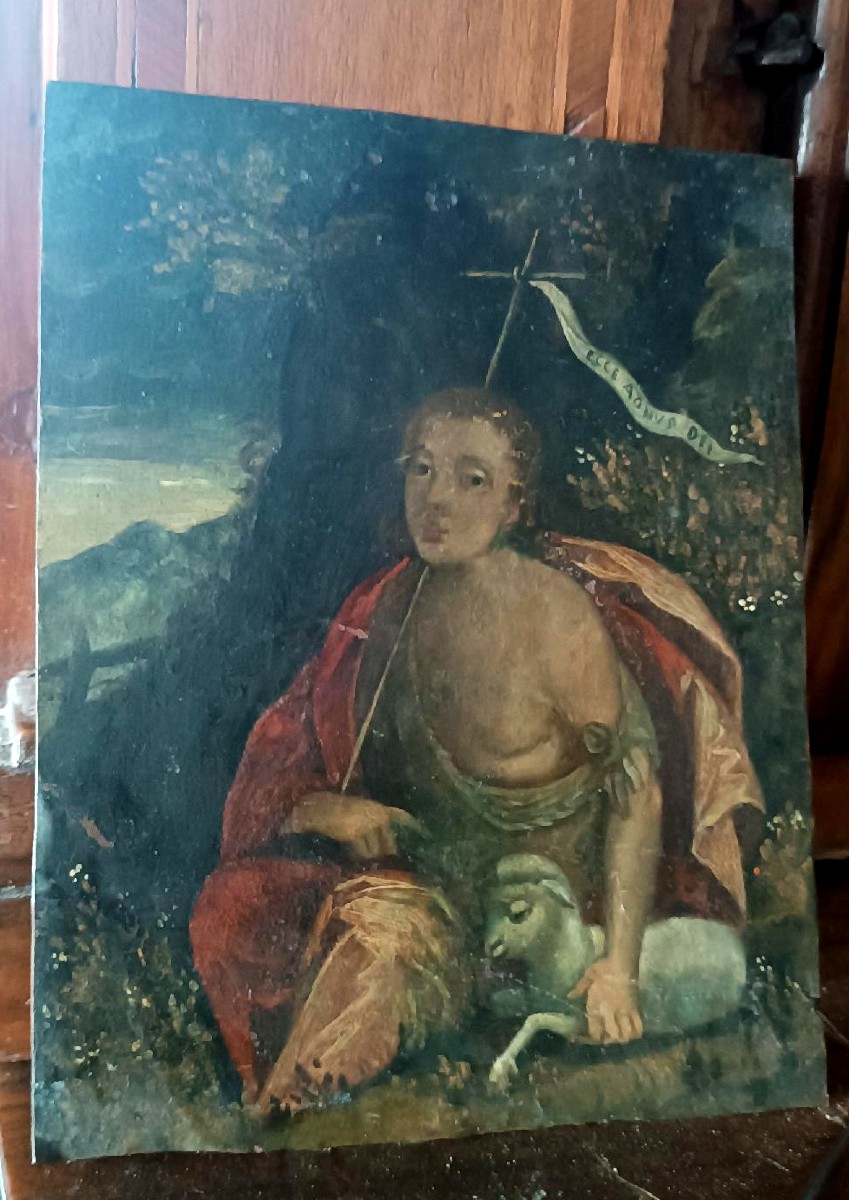 TABLEAU ANCIEN SUR CUIVRE DE SAINT JEAN INO, XVIIe siècle-photo-2