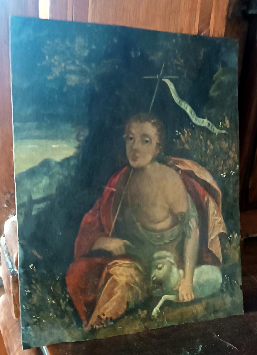 TABLEAU ANCIEN SUR CUIVRE DE SAINT JEAN INO, XVIIe siècle-photo-1